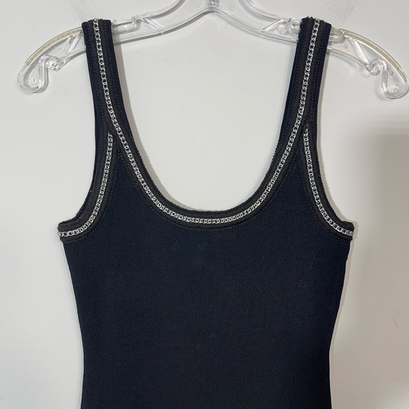 Good American Chain detailed knit tank mini dress black 2 M Ribbed Stretch Goth - Picture 10 of 16